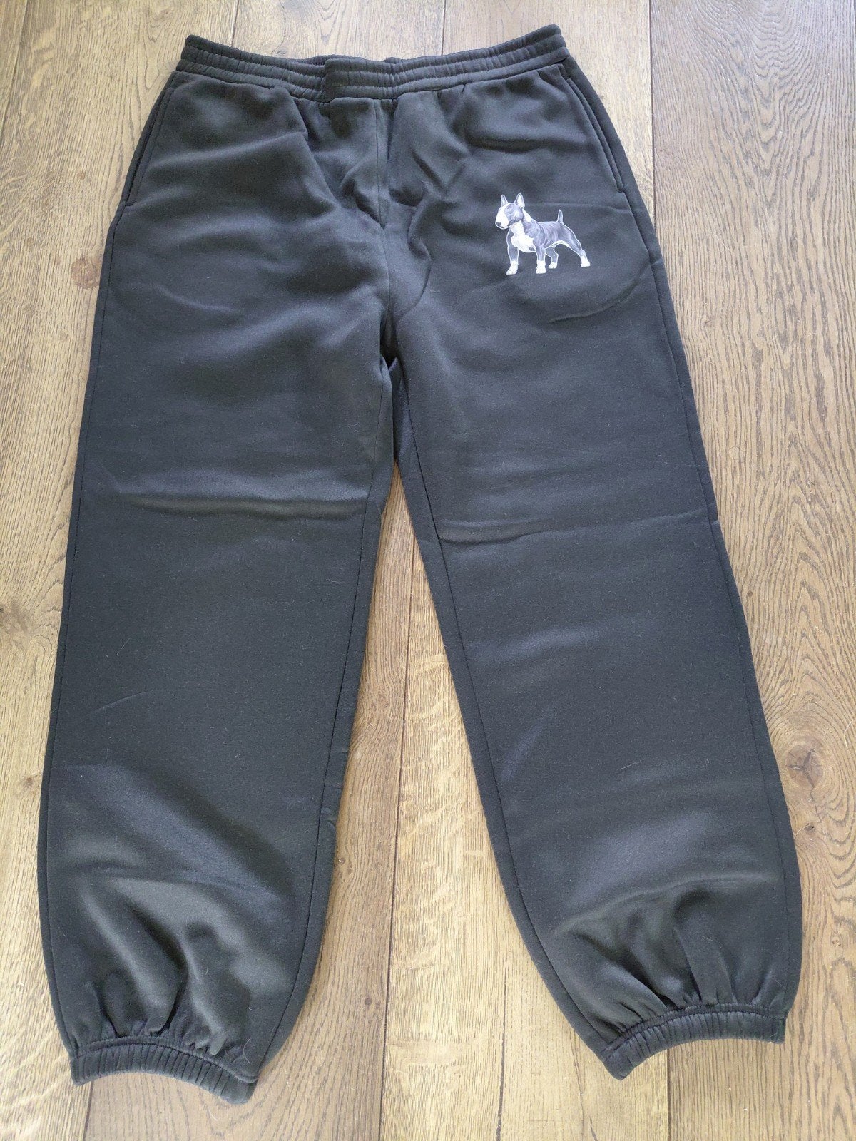 Jogging broek met bull terrier, Zwart, Nieuw, Ophalen of Verzenden, Maat 46/48 (XL) of groter
