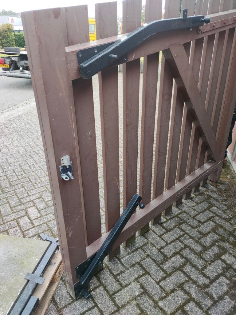 degelijke hardhouten dubbele draaipoort, doorgang 422cm, Tuin en Terras, Tuinpoorten, Ophalen, Hout, Draaipoort, 150 tot 200 cm