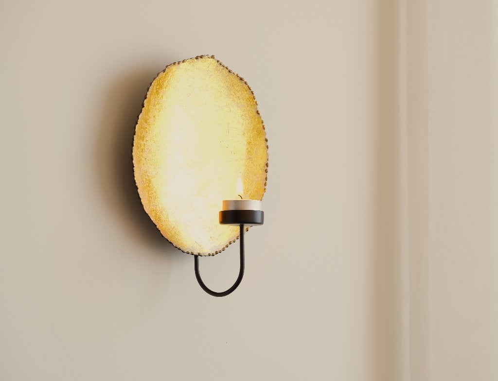 Gouden wandkandelaar met zwarte waxinelichthouder Ø 20 cm, Ophalen, Overige materialen, Overige merken, Waxinelichthouder