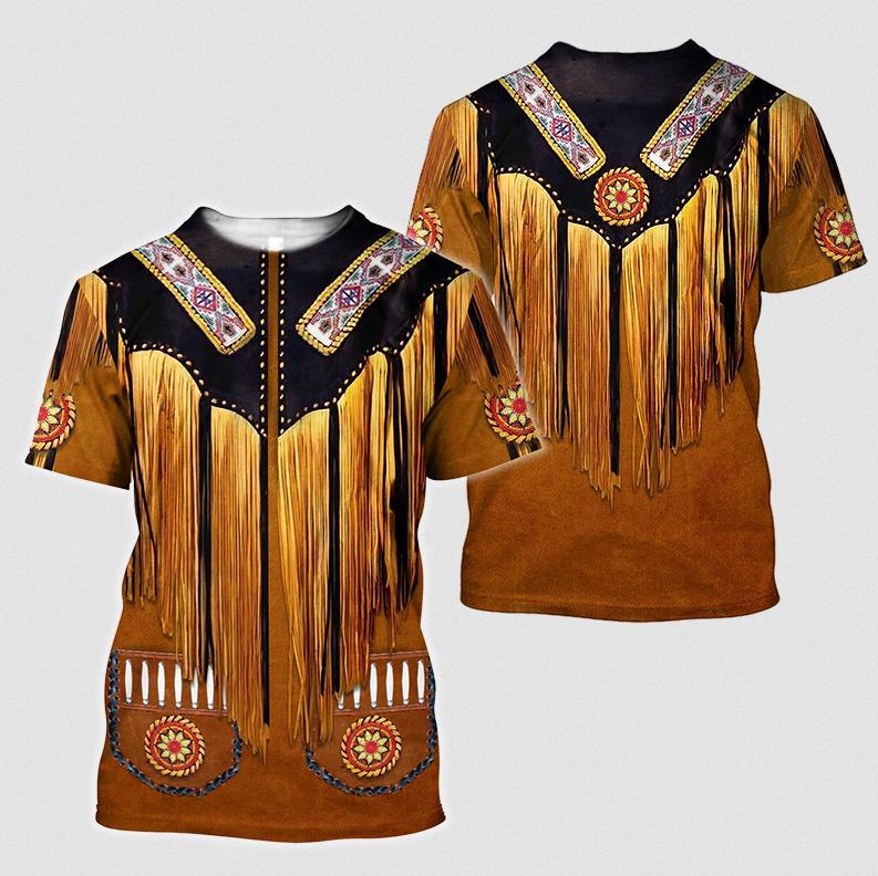 Heren western t-shirt 6 / cowboy franjes bruin t shirt, Verzenden, Nieuw, Overige maten, Bruin