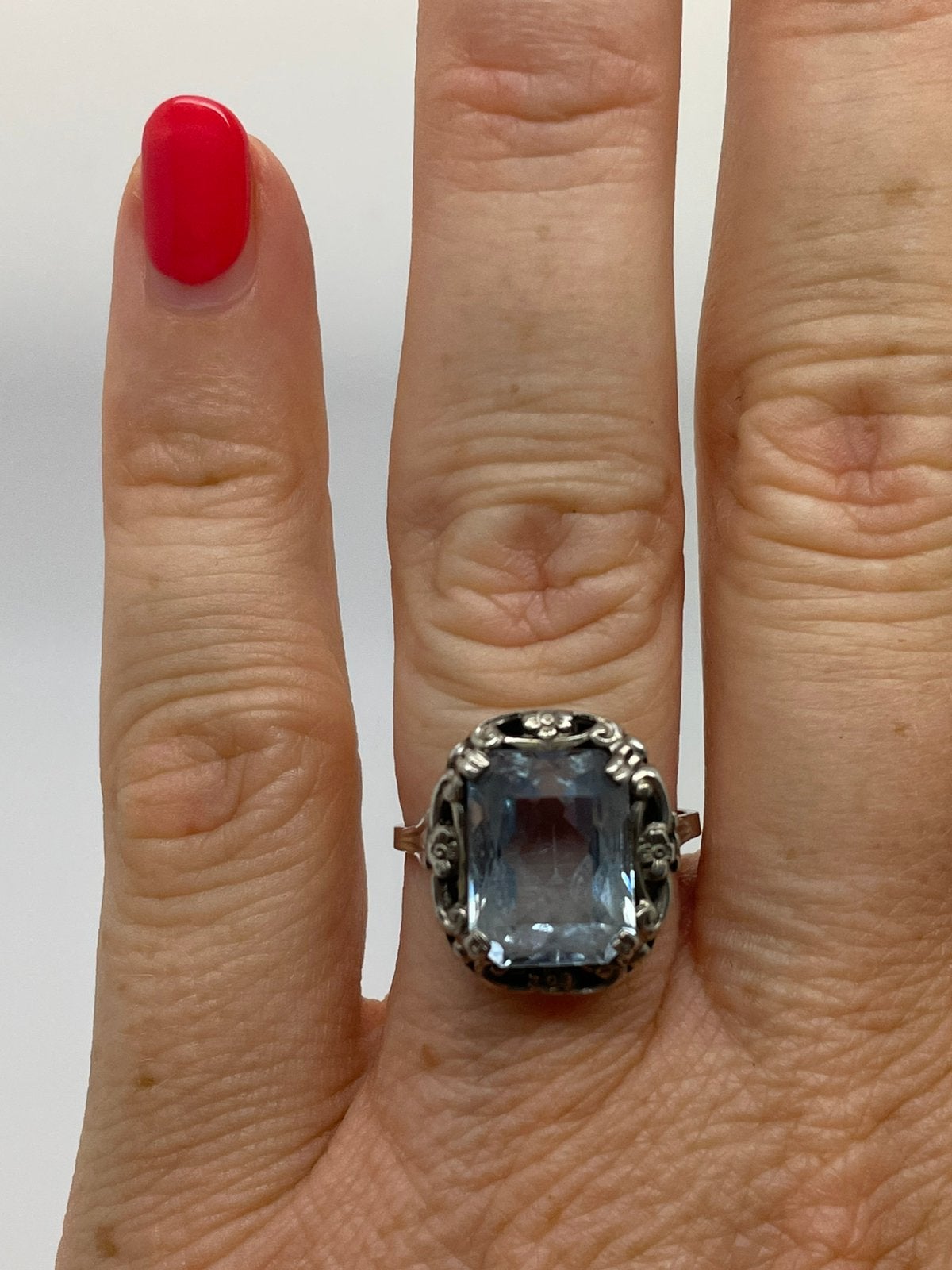 F662 Prachtige zilveren aquamarijn ring maat 18, Sieraden, Tassen en Uiterlijk, Antieke sieraden, Ophalen of Verzenden, Zilver
