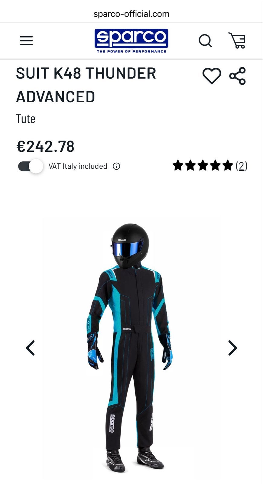 Sparco K48 Thunder Advanced Karting Overall Maat 150, Ophalen of Verzenden, Zo goed als nieuw