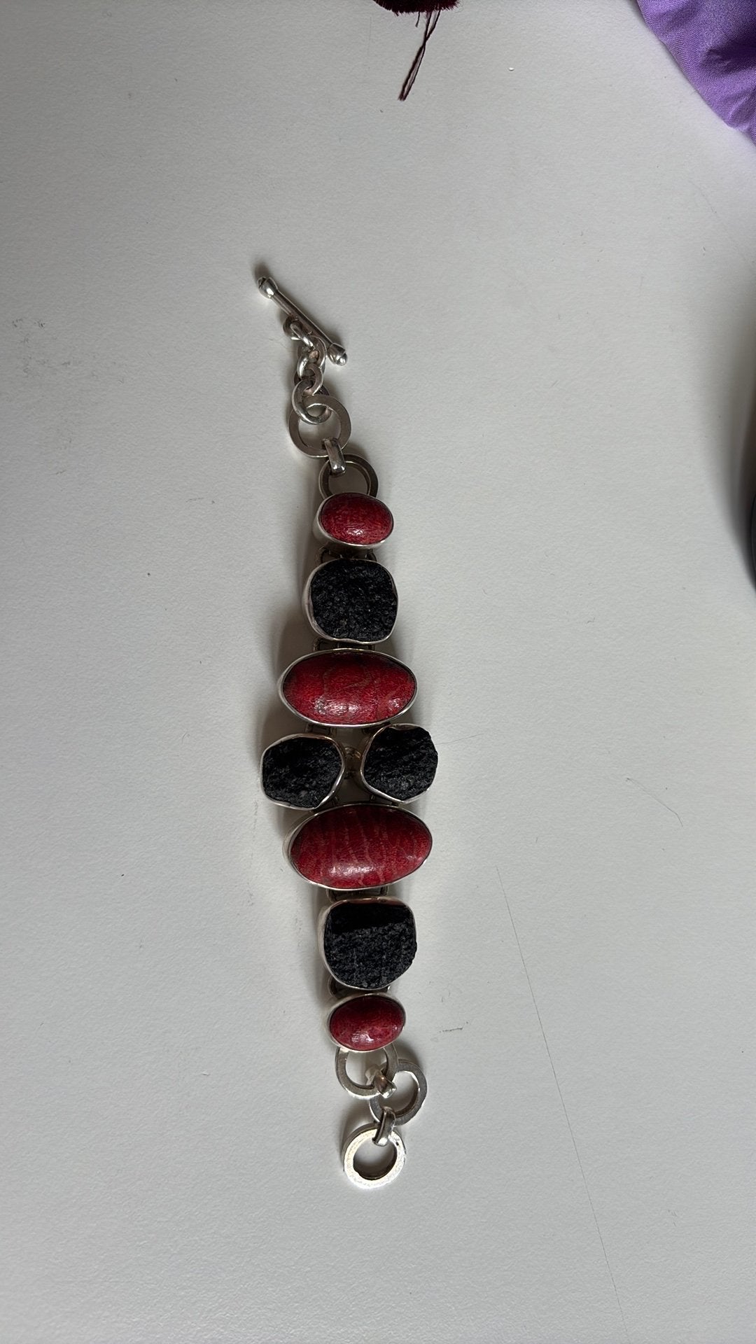 Armband zilver met lavastenen en natuurstenen., Sieraden, Tassen en Uiterlijk, Armbanden, Ophalen, Zo goed als nieuw, Zwart, Zilver