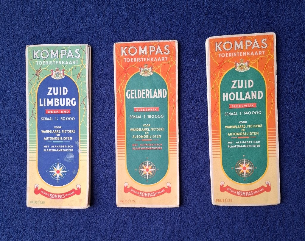 Oude landkaarten kompas zuid noord zuid limburg gelderland, Gelezen, Ophalen of Verzenden, Landkaart, 1800 tot 2000