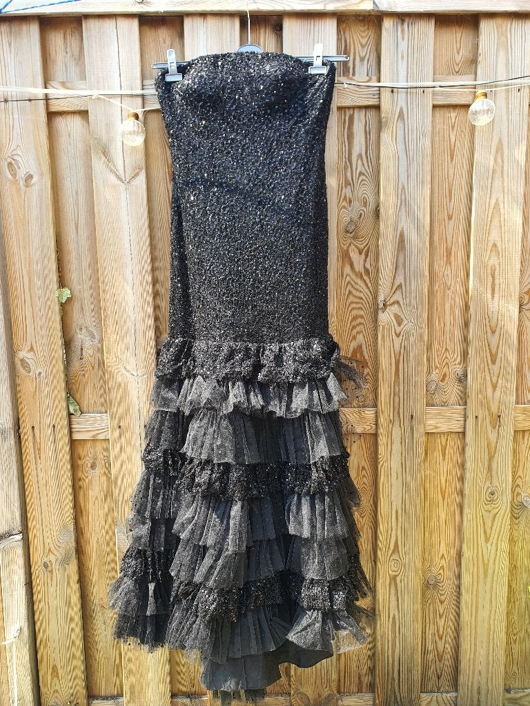 Zwarte strapless pailletten galajurk maat M, Maat 38/40 (M), Zwart, Ophalen of Verzenden, Zo goed als nieuw