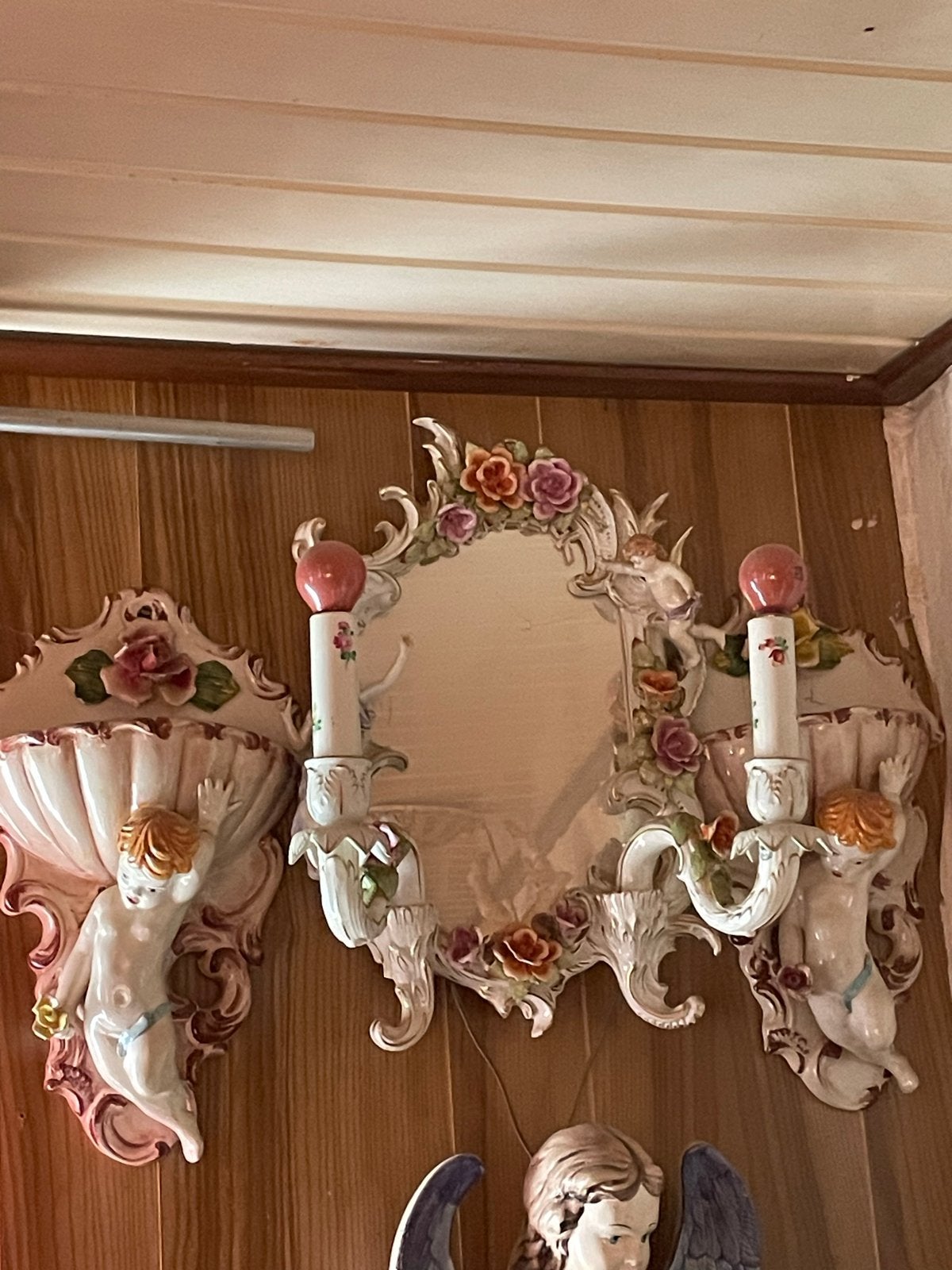 Vintage Keramieken Wanddecoratie Set met Engeltjes, Ophalen, Keramiek of Aardewerk