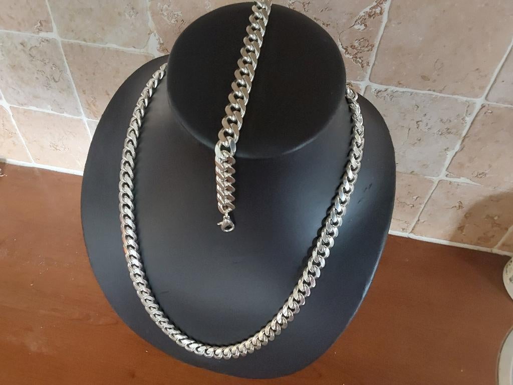 Verzilverde  ketting met armband., Sieraden, Tassen en Uiterlijk, Kettingen, Ophalen of Verzenden, Nieuw, Zilver, Overige materialen