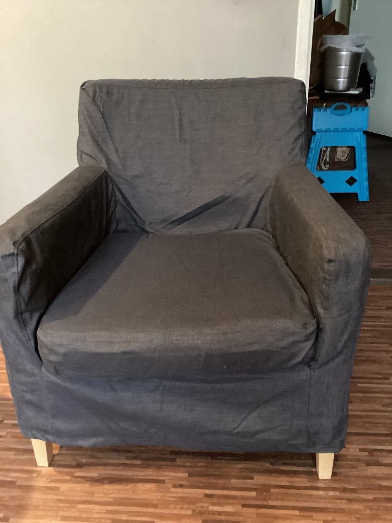 Ikea Karlstad fauteuil grijs klein model, Ophalen, 75 tot 100 cm, Zo goed als nieuw, Stof