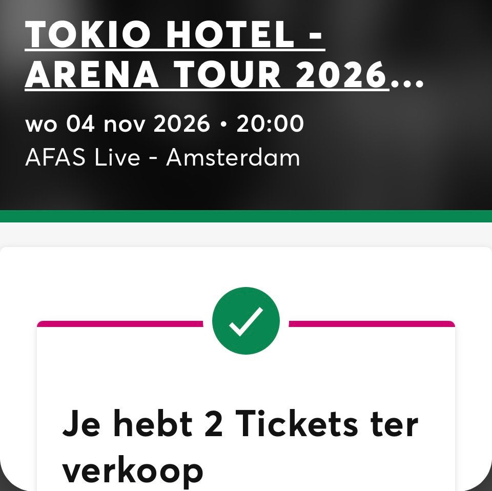 Tokio hotel 4 november 2026, Tickets en Kaartjes, Twee personen, November