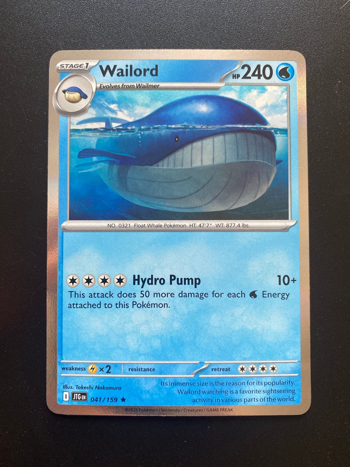 Wailord 041/159 Rare Holo Journey Together, Ophalen of Verzenden, Zo goed als nieuw, Losse kaart, Foil