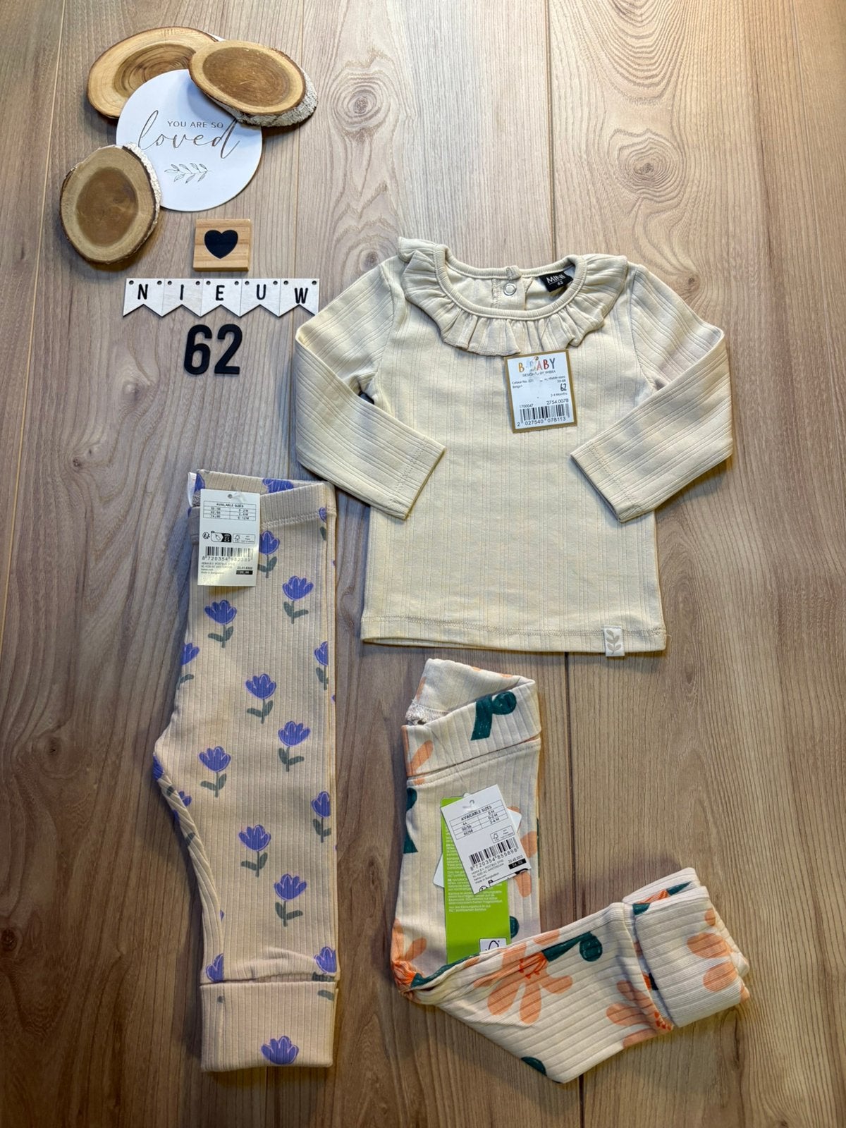 Baby meisje setje hema 2x broekje, Wibra shirtje maat 62, Ophalen of Verzenden, Nieuw, Meisje, Setje