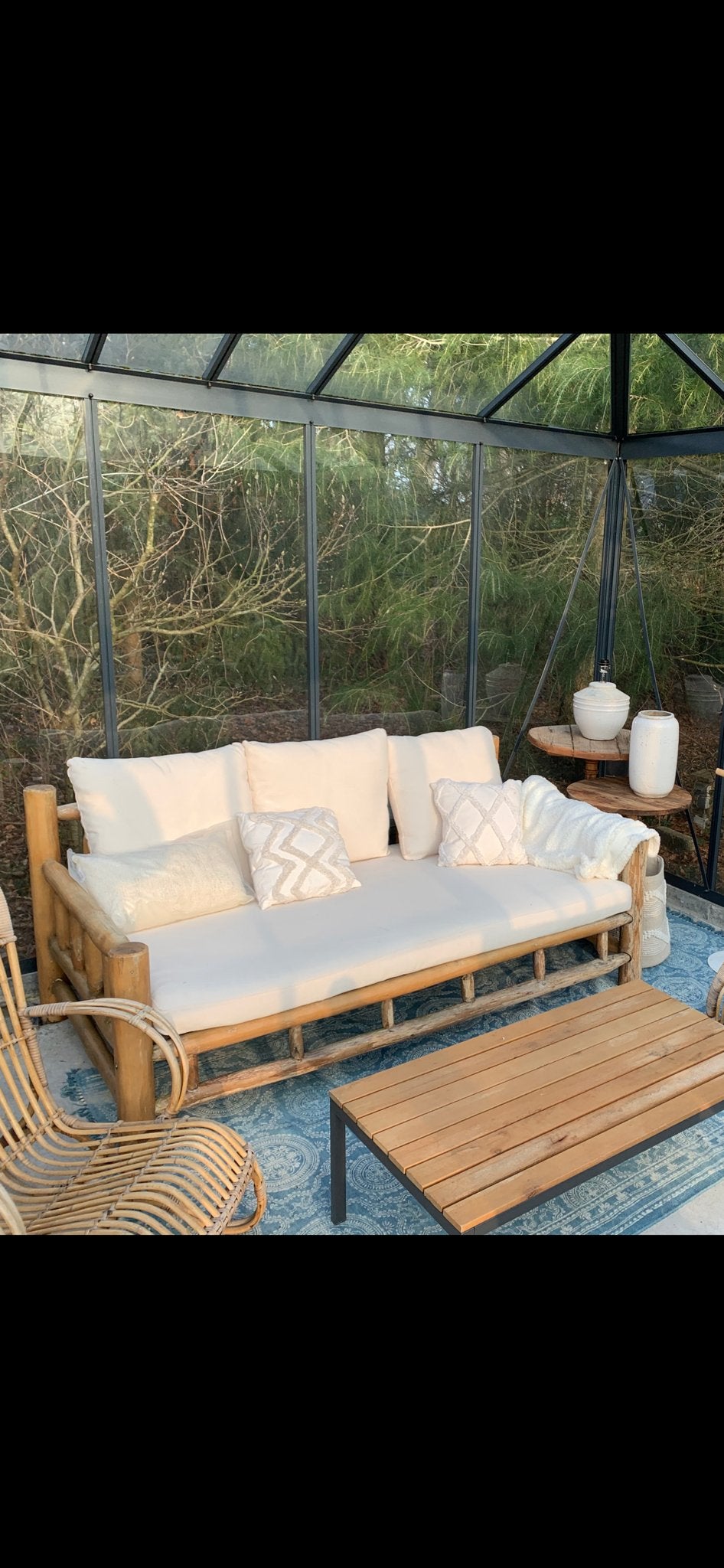 Teakhouten lounge bank met uitwasbare kussens (2x beschikbaa, Tuin en Terras, Tuinsets en Loungesets, Gebruikt, Teakhout, Bank