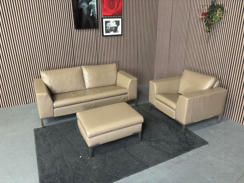 GRATIS LEVERING Set Leren Banken Montel 190x90 GEREINIGD, 150 tot 200 cm, Driepersoons, Ophalen of Verzenden, Zo goed als nieuw