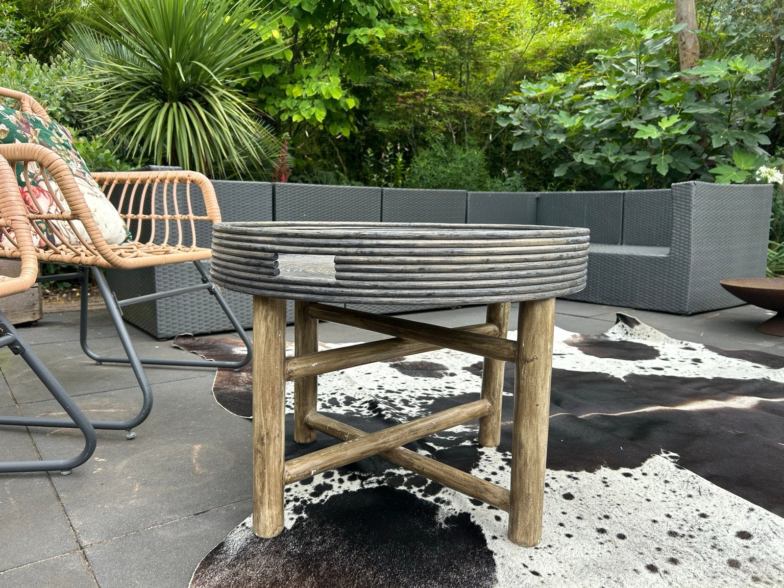 Ronde tafel met bamboe look blad, ook als dienblad te gebrui, Ophalen, Gebruikt, Rond, Hout