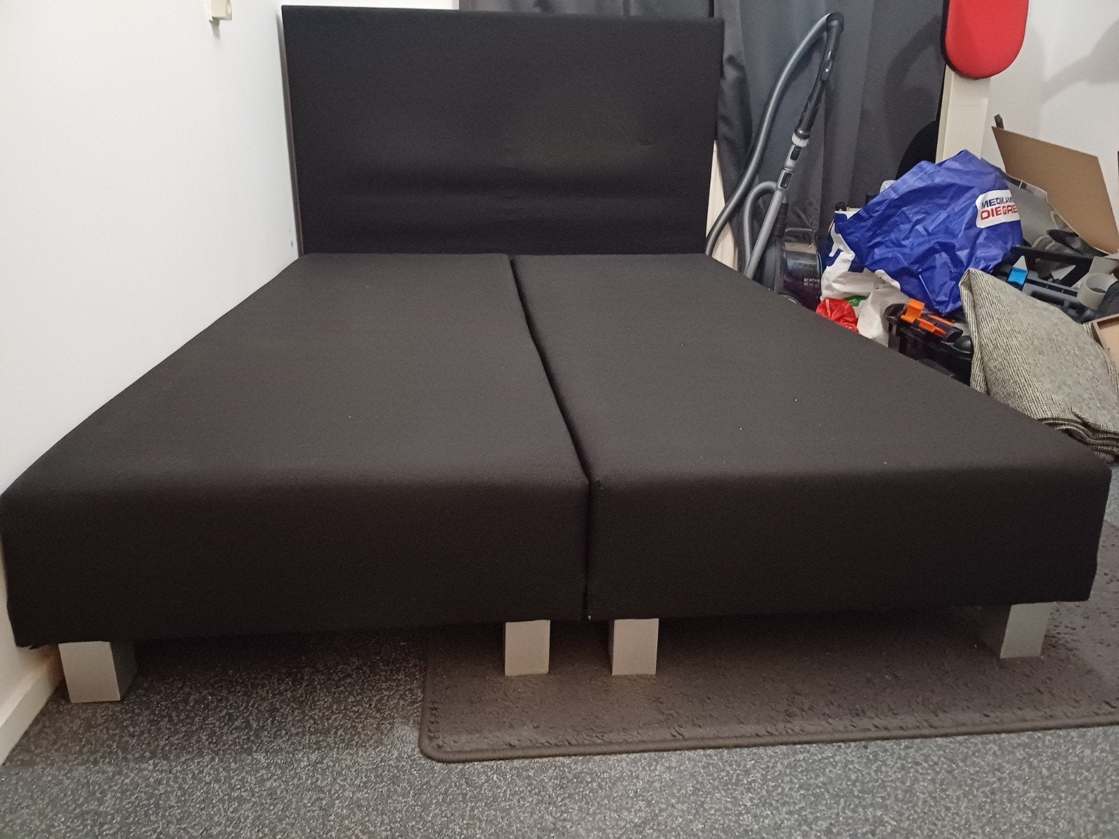Zwart tweepersoons boxspring bed met hoofdbord, Gebruikt, Zwart, Tweepersoons, 200 cm