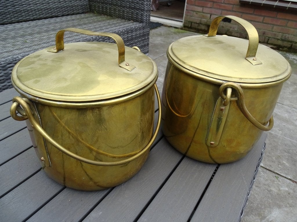 Twee antieke koperen ketels (marmieten), Ophalen, Koper