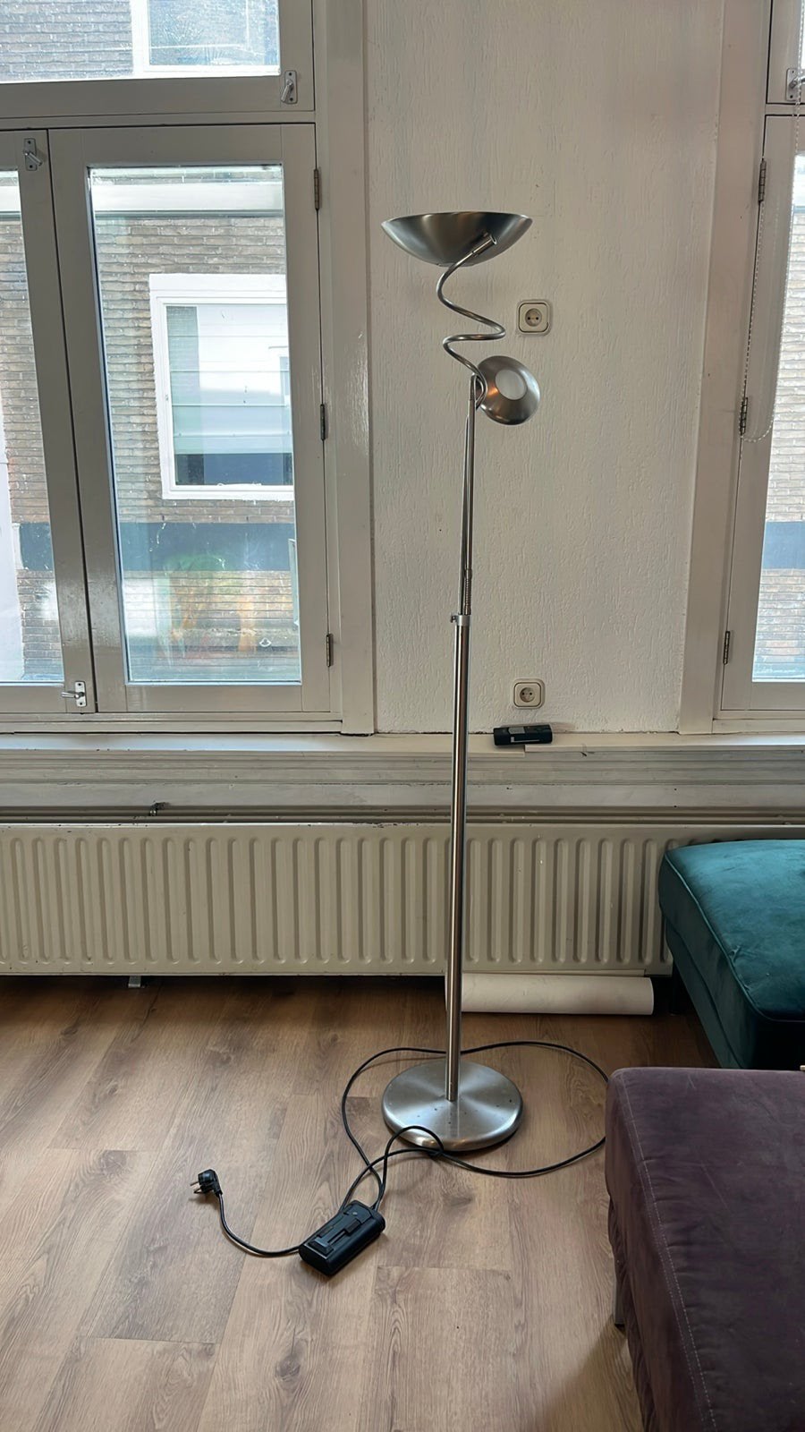 Vloerlamp met leeslamp zilver, Huis en Inrichting, Ophalen, Zo goed als nieuw, 150 tot 200 cm