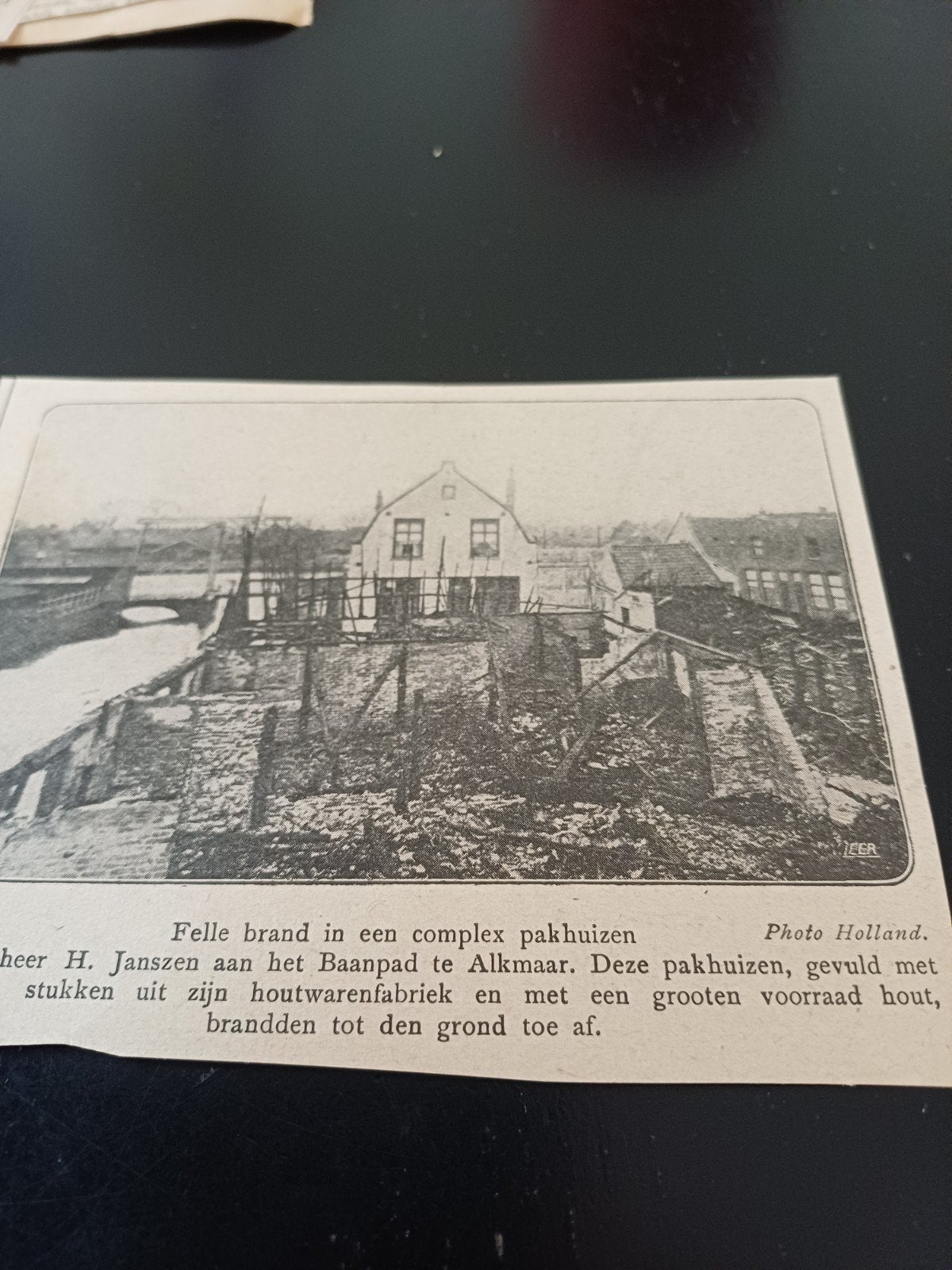 knipsel brand H. Janszen Baanpad Alkmaar 1921, Ophalen of Verzenden, 1920 tot 1940, Knipsel(s)