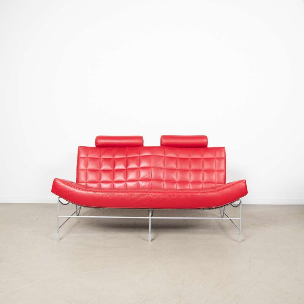 1x Leolux Volare Bank 2-Zits Rood Leer, Niet ingevuld, Niet ingevuld, Tweepersoons, Leer