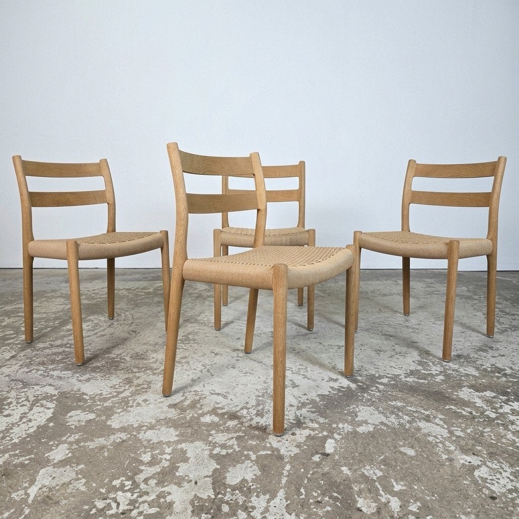 4x Niels Møller model 84 eetkamerstoel eiken nieuw papercord, Ophalen, Overige kleuren, Niels Otto Møller, Hout