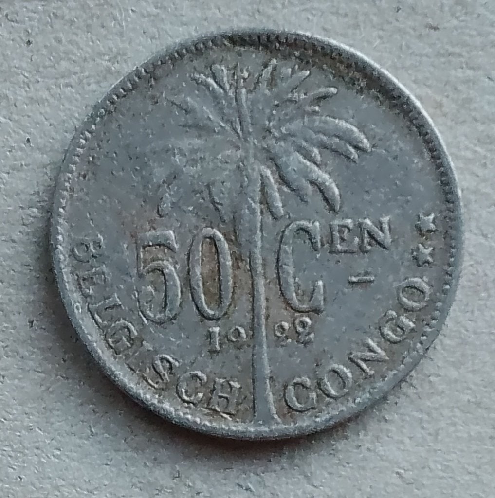 Belgisch Congo, 50 centimen 1922 (VL), Ophalen of Verzenden, Overige landen, Losse munt