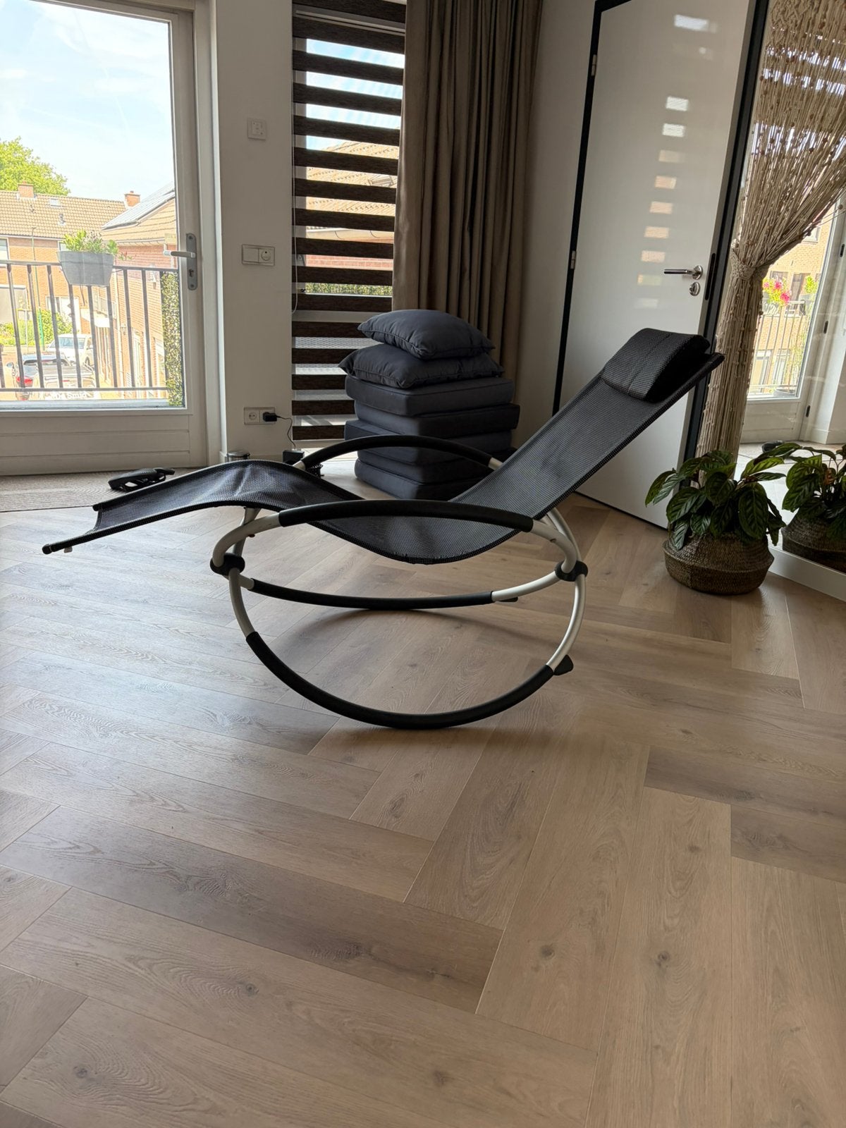 Zwarte lig/schommelstoel, Tuin en Terras, Tuinstoelen, Ophalen, Gebruikt, Aluminium, Inklapbaar