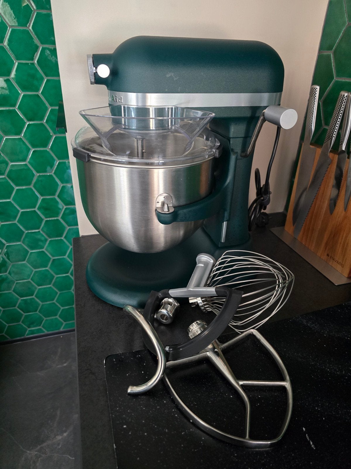 KitchenAid mixer 6,6Liter kom, kleur: mat groen, 4 liter of meer, Ophalen, Zo goed als nieuw, 3 snelheden of meer