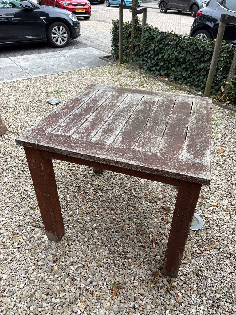 Teak houten tuintafel 90x90 cm – sfeervol – 78 cm hoog, Tuin en Terras, Ophalen, Gebruikt, Rechthoekig, Teakhout