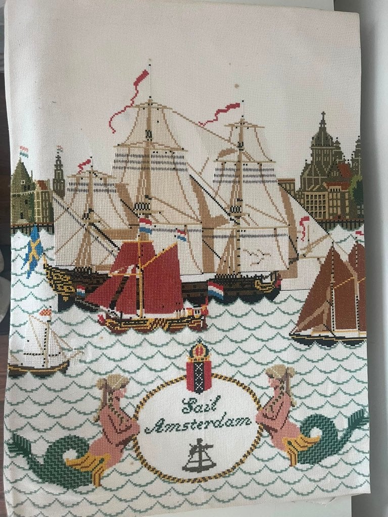 Borduurwerk Sail Amsterdam 1980, Ophalen, Gebruikt, Zeilboot, Kaart, Foto of Prent