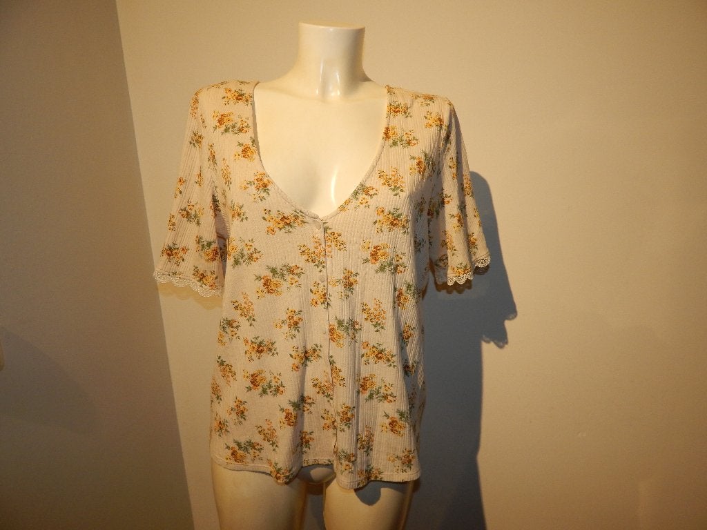 Sezane schattig shirt bloemetjes print in kleuren mt XL