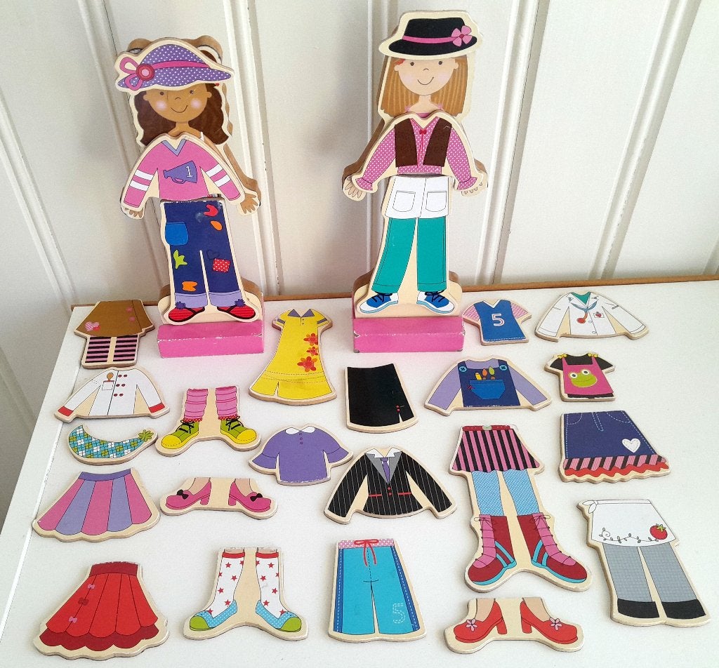 Retro houten aankleedpoppen, Ophalen of Verzenden, Gebruikt, Puzzelen