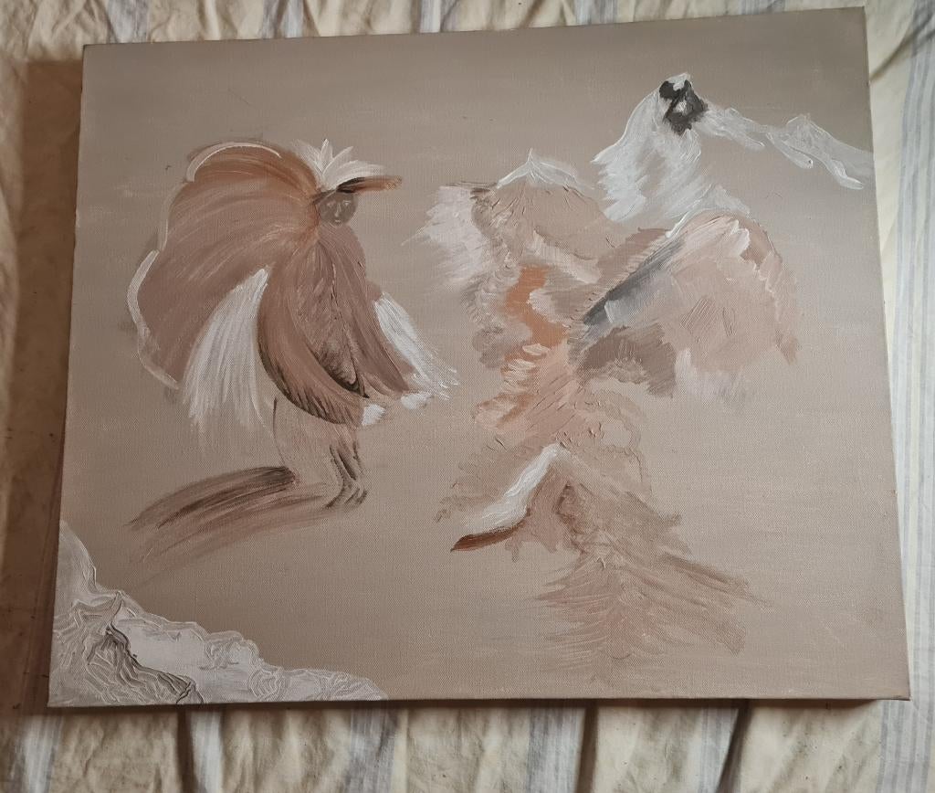 Expressief Abstract canvas "Hanengevecht" Handgeschilderd, Ophalen