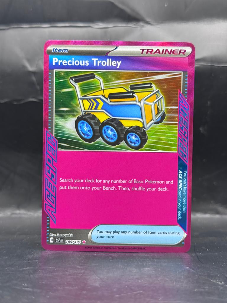 Pokemon Surging Sparks ACE SPEC - Precious Trolley 185/191, Ophalen of Verzenden, Zo goed als nieuw