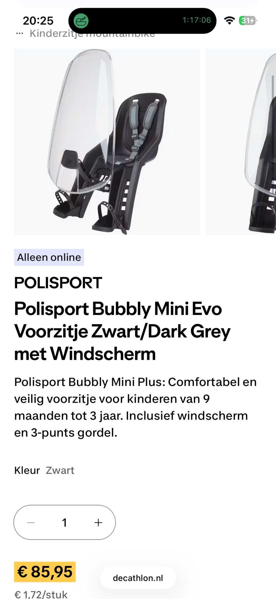 Polisport Fietszitje Voorzijde - Nieuw in Doos, Ophalen, Nieuw, Voorzitje, Voetsteuntjes