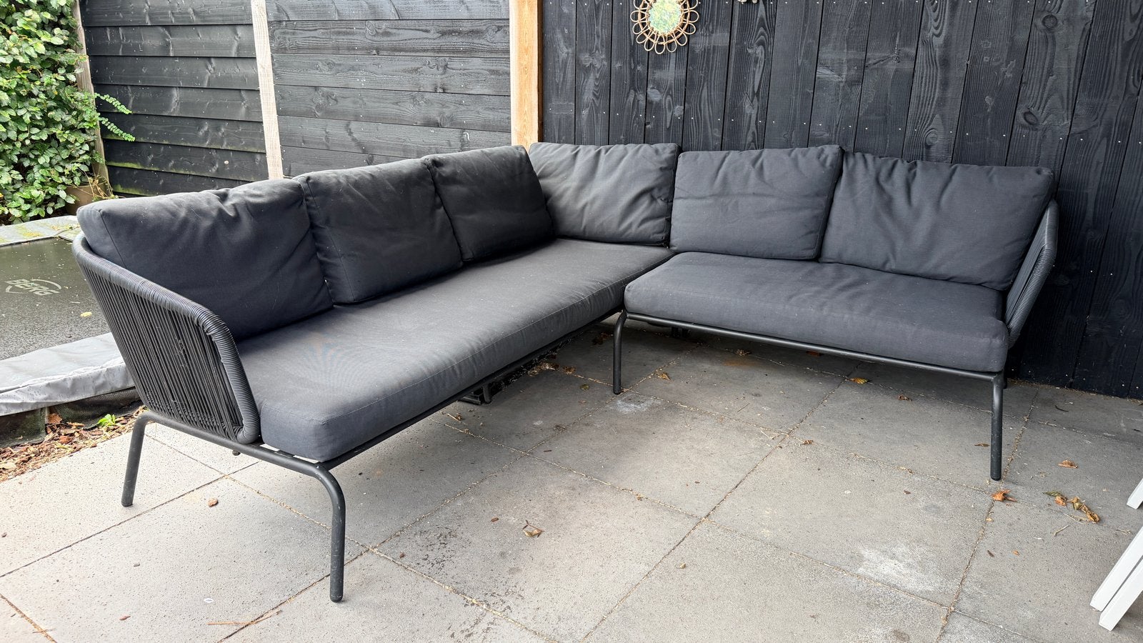 Antraciet touw loungeset / hoekbank 224 x 211 cm, Ophalen, Gebruikt, Loungeset, Bank