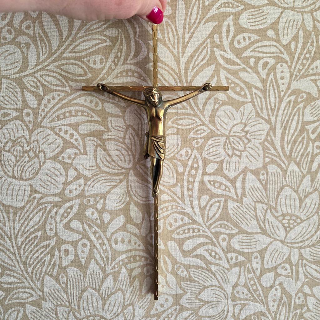 Messing wand kruisje met Jezus, Ophalen of Verzenden, Gebruikt, Overige typen