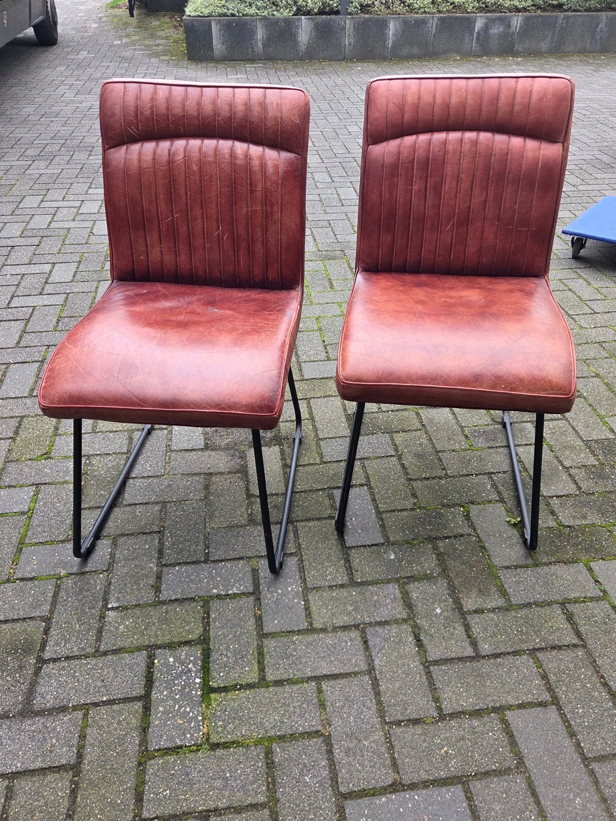 Set van 2 leren eetkamerstoelen - cognac/bruin, Ophalen, Gebruikt, Twee, Bruin