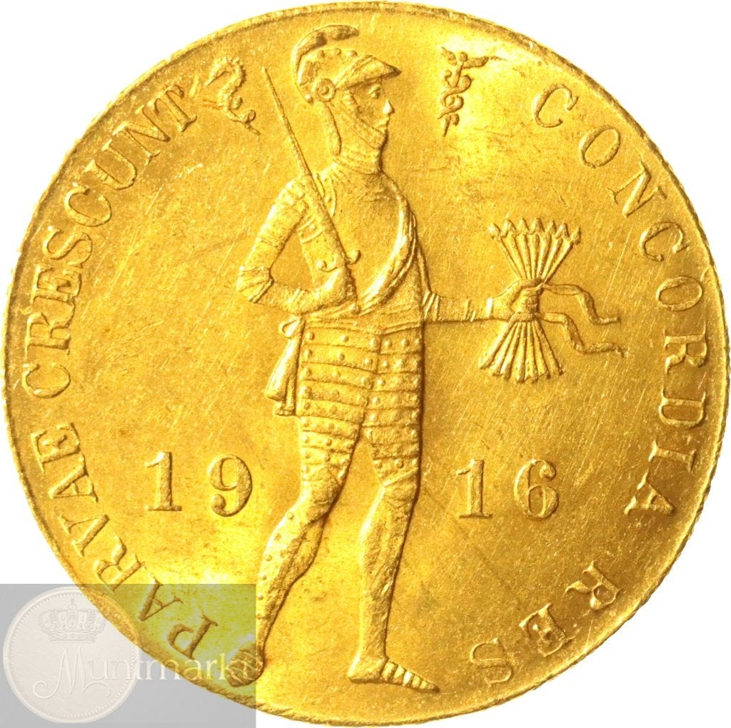 Nederland - Gouden dukaat 1916 - ZELDZAAM, Koningin Wilhelmina, Losse munt, Goud, Overige waardes