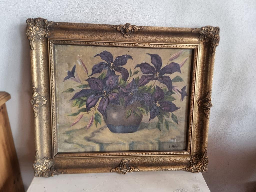 Oud olieverf schilderij bloemen stilleven E55 * schapenweide, Ophalen