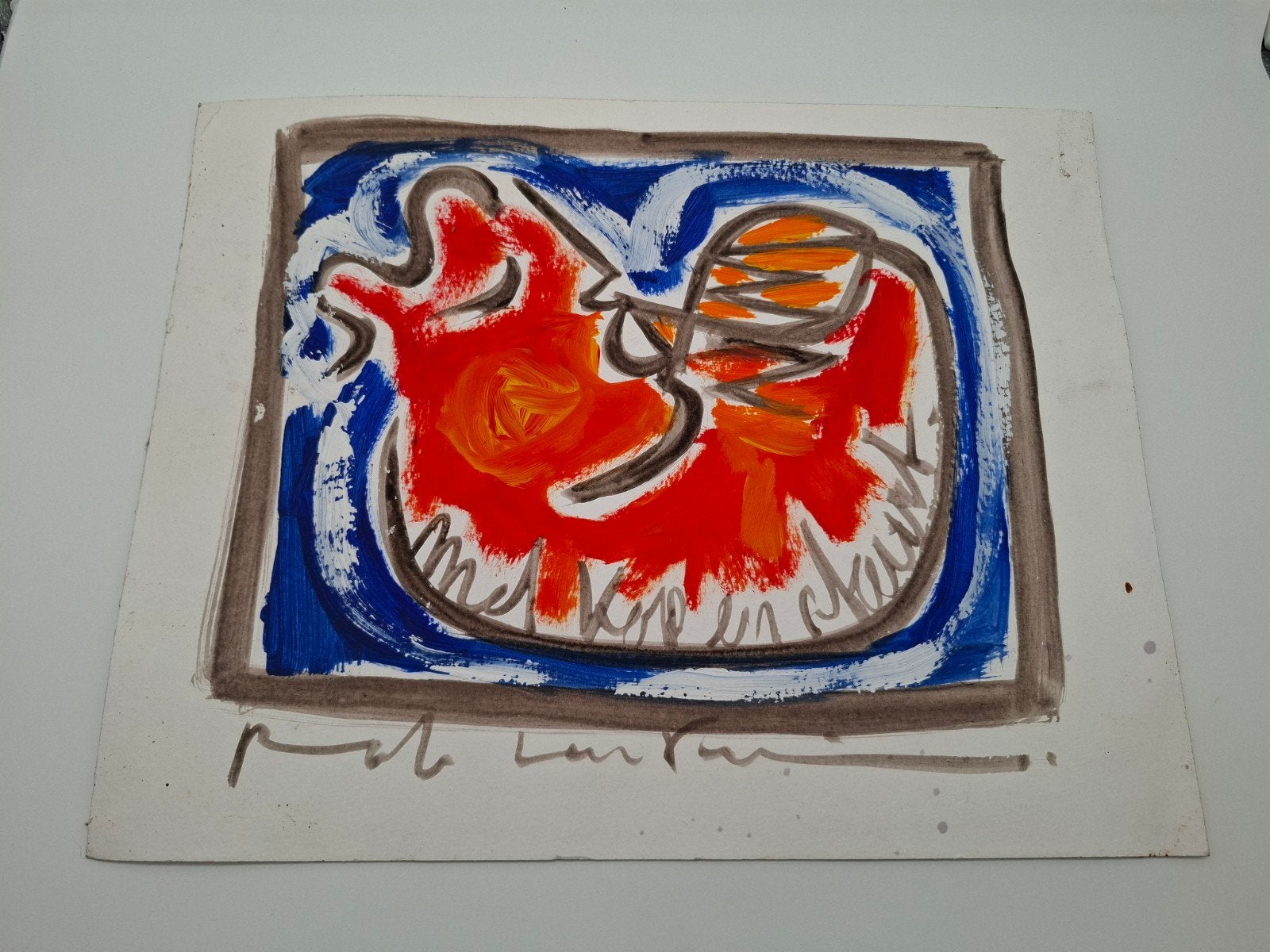 Gouache Ger Lataster schets, Gesigneerd, Ophalen of Verzenden, Abstract, Linosnede