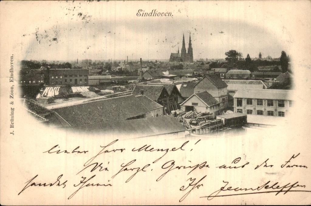 Eindhoven - Stadspanorama - Kerktorens, Verzamelen, Ansichtkaarten | Nederland, Gelopen, Noord-Brabant, Voor 1920, Ophalen of Verzenden