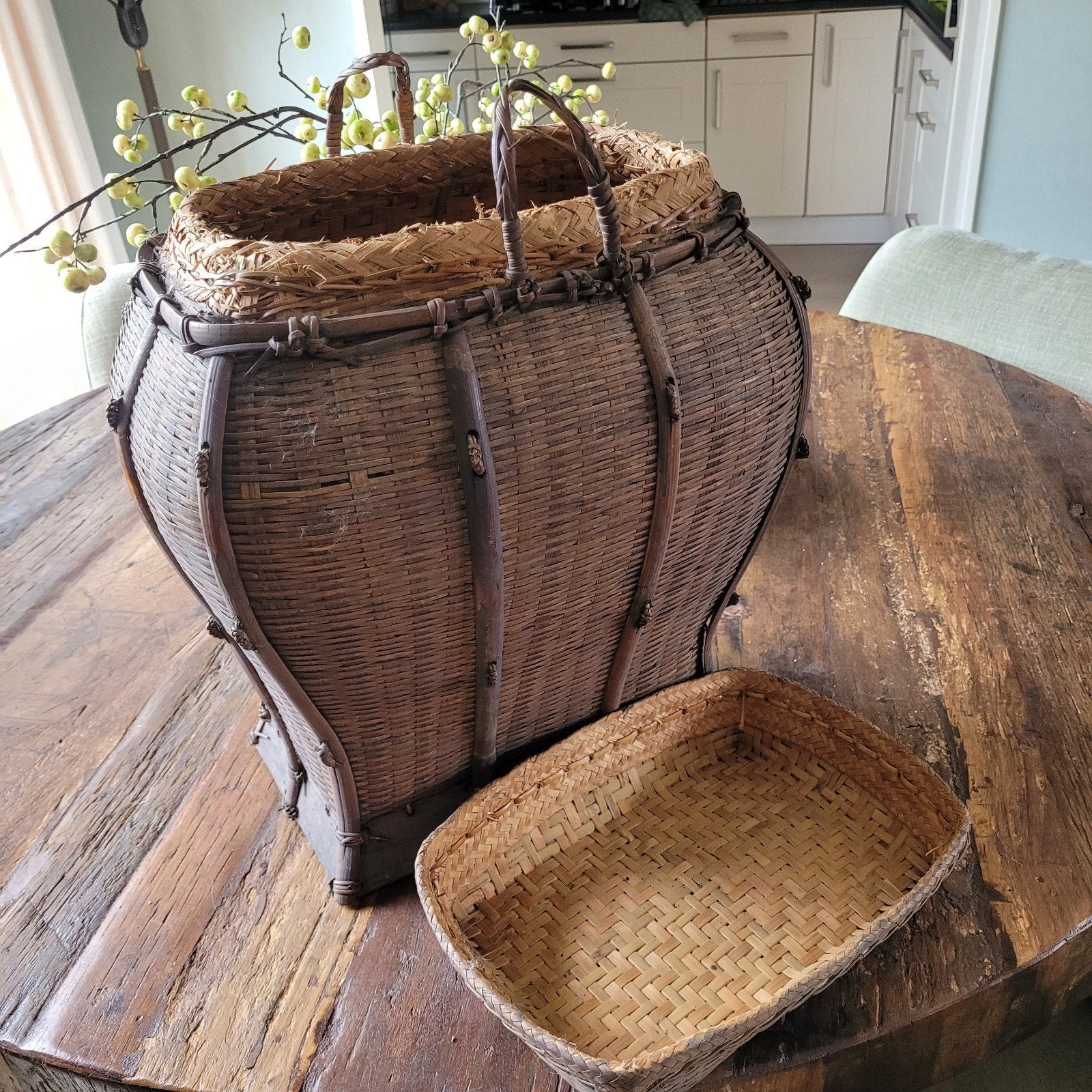 chinese reis/rijst mand, Huis en Inrichting, Ophalen, Rond, Riet