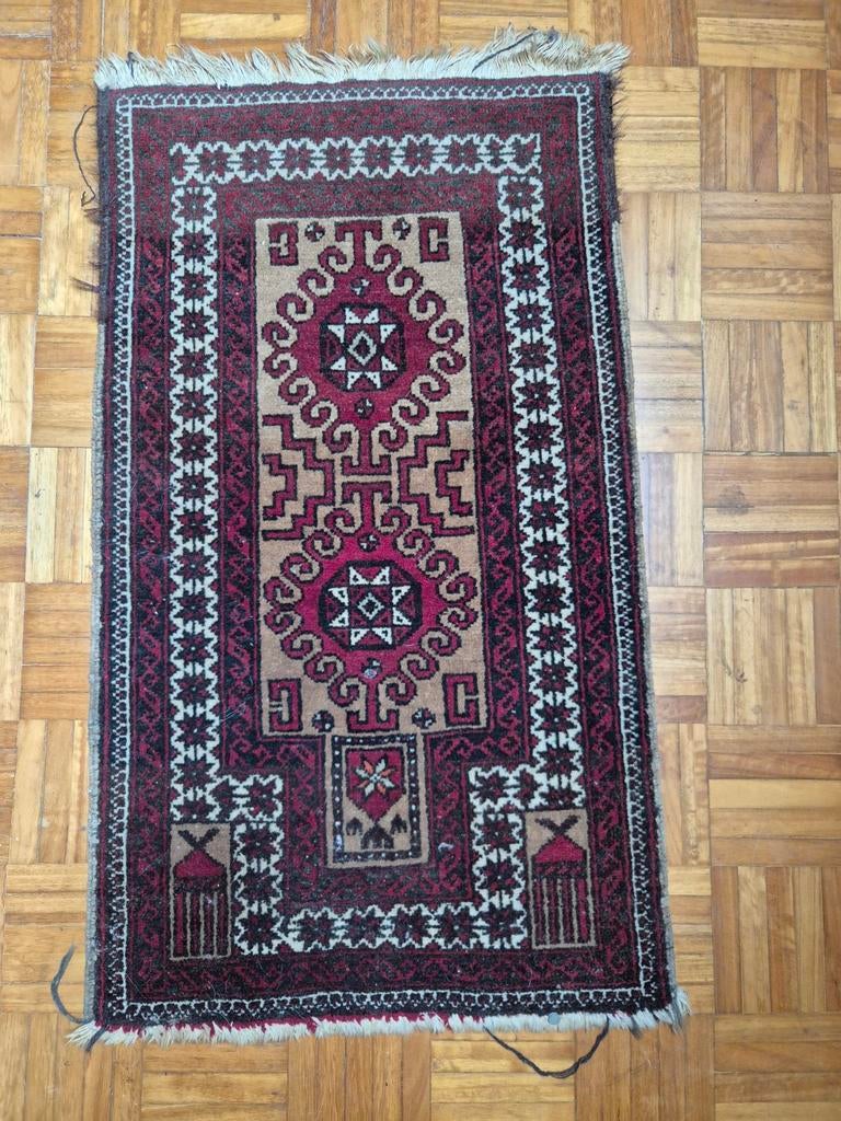 Vintage Oosters Tapijt - Rood/Beige - 49x84cm, Ophalen, Minder dan 50 cm, 50 tot 100 cm, Oosters, Vintage, Klassiek