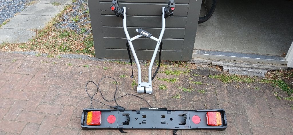 Thule Xpress 2 970 Fietsendrager incl Thule lichtbalk, Ophalen, Gebruikt, Brede banden, 2 fietsen
