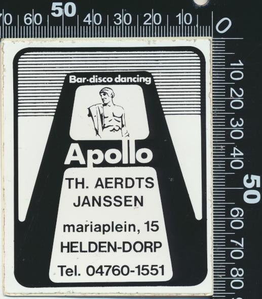 Sticker: Bar Disco Dancing Apollo - Helden Dorp (1), Ophalen of Verzenden, Zo goed als nieuw, Bedrijf of Vereniging