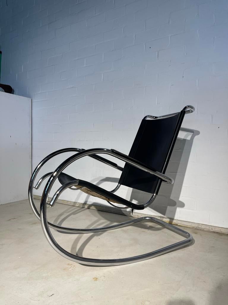 Fasem Bauhaus schommelstoel, chroom en leer, jaren 70, Ophalen