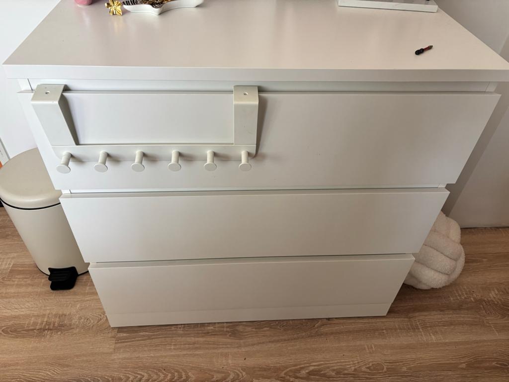 Witte MALM ladekast IKEA met 3 lades, Ophalen, Gebruikt, 100 tot 150 cm, 50 tot 100 cm