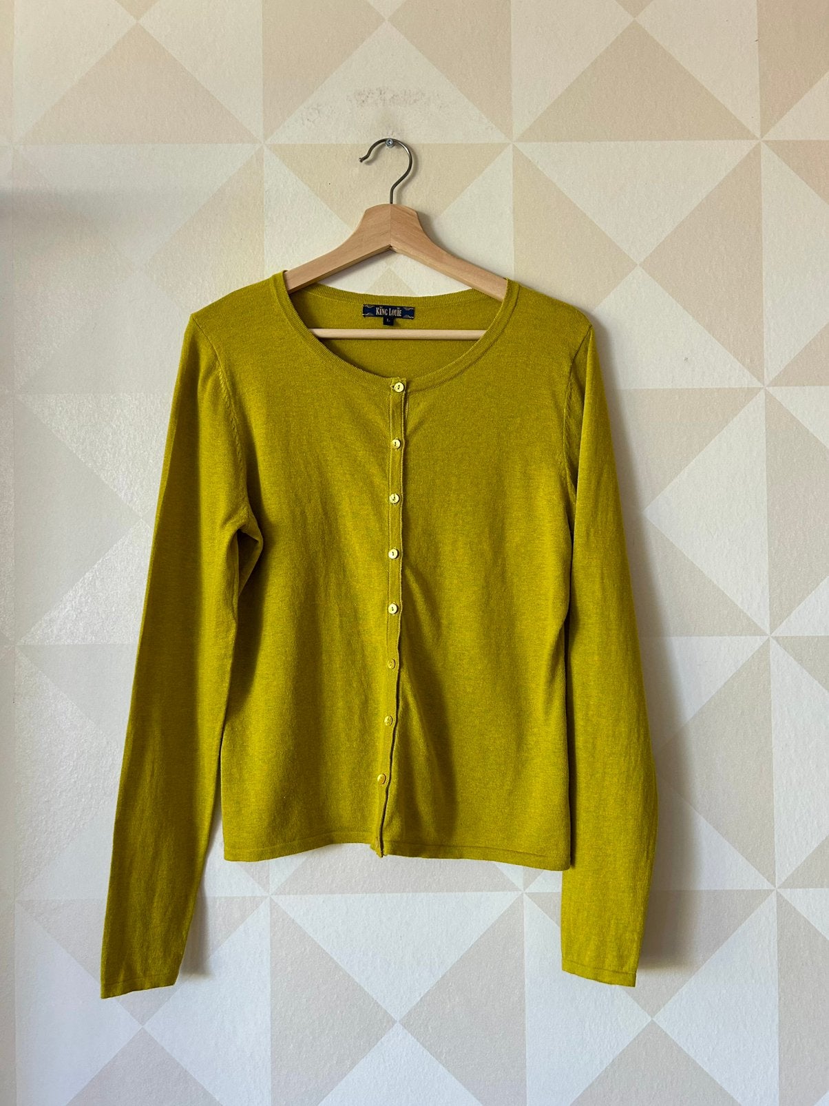 King Louie Cardi Roundneck vest geel/groen L/40 zgan, Kleding | Dames, Truien en Vesten, Geel, Maat 42/44 (L), Ophalen of Verzenden