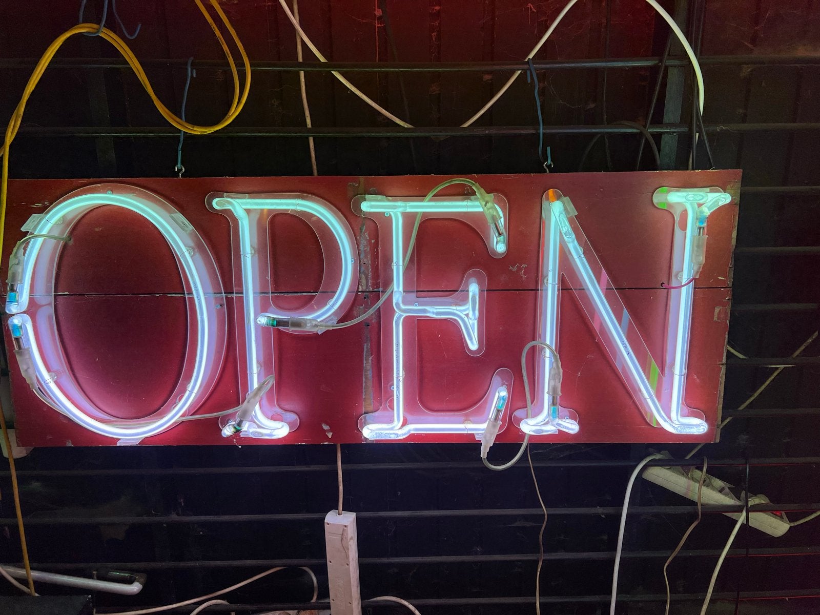 Grote NEON 'OPEN' bord - Vintage lichtreclame, Verzamelen, Ophalen, Gebruikt, Lichtbak of (neon) lamp