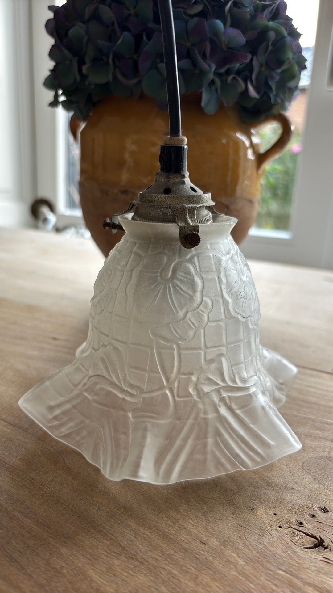 Antiek hanglampje, Ophalen, Gebruikt, Glas, Brocante